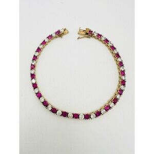 925 sterling silver 14k gold vermeil natural ruby tennis bracelet 7.25"